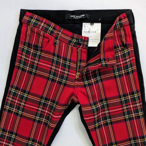 Junya Watanabe Tartan Pants XS Red Black Panel Wool Denim Cropped FW17 - Picture 5 of 11